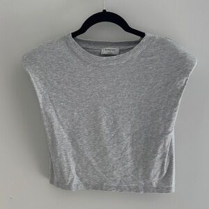 Babaton Grey Shoulder Pad Cap-Sleeve Crop Tee